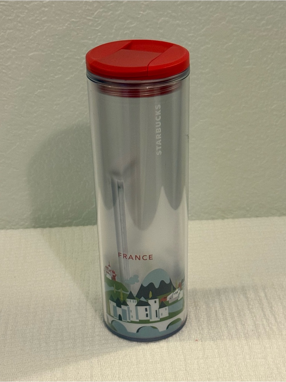 Starbucks France Travel Tumbler Insulated Coffee Mug Red Lid EUC